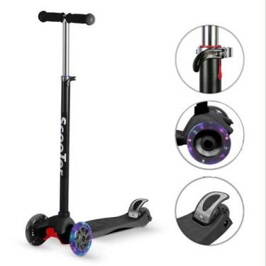 Imagem de Patinete Infantil 4 Rodas com Luz de LED Altura Regulável Dobrável Res
