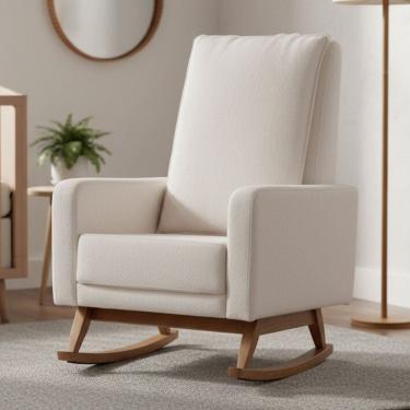 Imagem de Poltrona de Amamentação Com Balanço Base Nina Noah D02 Bouclê Off White B-114 - Lyam Decor