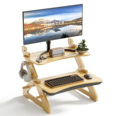 Imagem de Conversor de mesa permanente Amazer Bamboo com altura ajustável