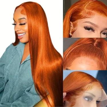 Imagem de Peruca Fiumer Ginger Orange Human Hair 13x4 de renda frontal 26"