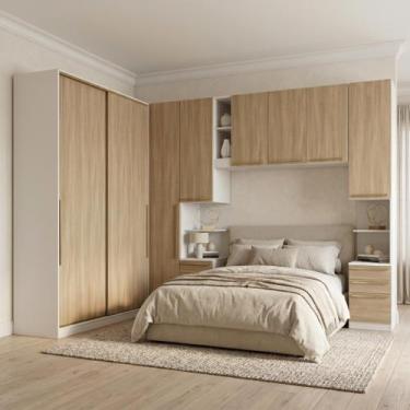 Imagem de Guarda Roupa Casal Modulado 5 Peças com Cabeceira 5 Portas 3 Gavetas S