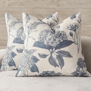 Imagem de Capas de almofada Findtower Linen Floral Vintage Blue 50x50cm - Foindt