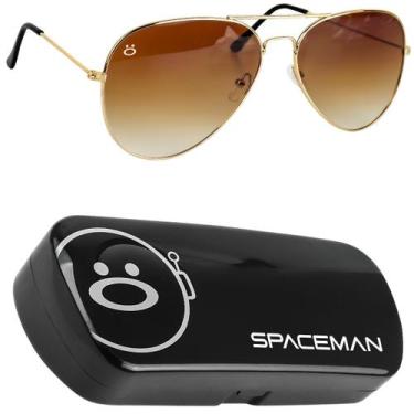 Imagem de oculos sol masculino aviador aço inox banhado ouro + case original soc
