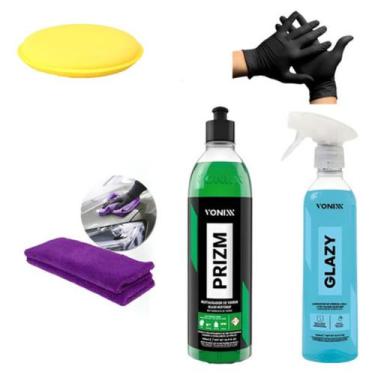 Imagem de Kit Glazy 500ml Prizm Aplicador Pano Redutor De Risco Vonixx