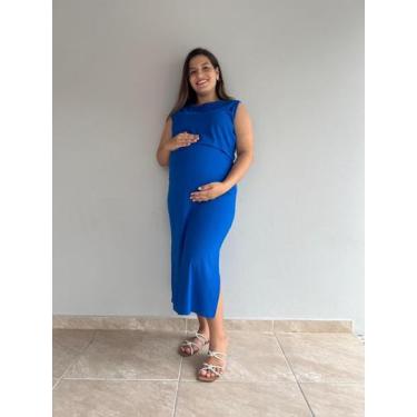 Imagem de Vestido Gabriela Gestante Midi Amamentação Plus Size, Azul royal, G1