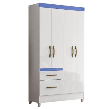 Imagem de Guarda Roupa Solteiro Madri 4 Portas e 2 Gavetas - Moval, Branco/Azul
