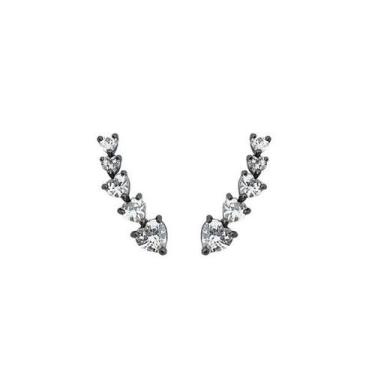 Imagem de Brinco EarCuff Corações com Cristais Banhado a Ródio Negro - Zircônia 