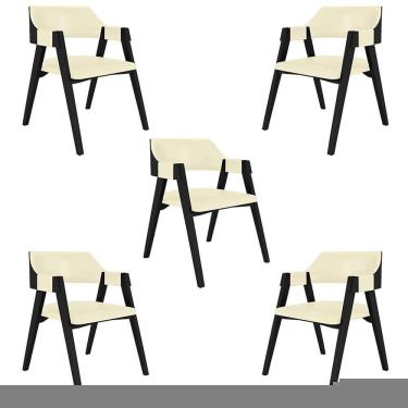 Imagem de Kit 5 Cadeiras Poker Sala de Jantar e Jogos Madeira Maciça Pu Offwhite e Preto Gran Belo