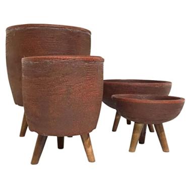 Imagem de Kit 4 Vasos Para Plantas E Decoração Com Tripé De Madeira Cor: Marrom