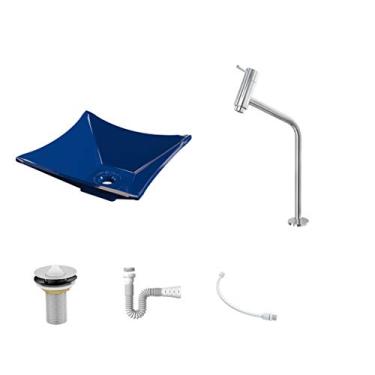 Imagem de Kit Cuba L30 C/Torneira Link 1062 Metal + Válvula 1'' (2,6cm) + Sifão Pvc + Flexível Azul Escuro