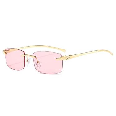 Imagem de Óculos de sol retangulares sem aro vintage exclusivo chita feminino cores doces lentes transparentes designer masculino óculos de sol, rosa dourado