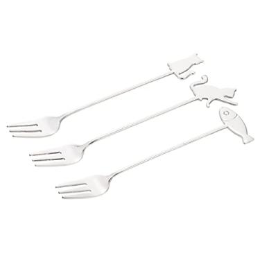 Imagem de Hemoton Acessórios Enfeitados Fork de Sobremesa de A?o Inoxidável: Tea Dinner Server Fork Fruit Fork Acessório Festa de para Salada de Sobremesas Cocktail 3Pcs Talheres De Aço Inoxidável