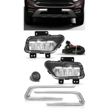 Imagem de Kit Farol de Milha Neblina Fiat Toro 2022 Em Diante Farol LED Moldura Cromo Botão Alternativo