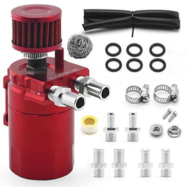 Imagem de muge racing Kit universal de tanque de captura de óleo Reservatório com filtro de respiro com linha de combustível de 9,5 cm, alumínio, vermelho, 400 ml