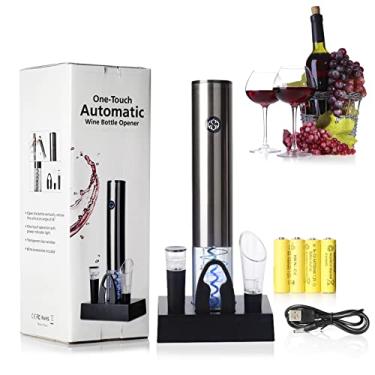 Imagem de Conjunto de abridor de garrafas automático saca-rolhas elétrico com derramr de vinho rolha a vácuo cortr de folha base de carregamento para vinho tinto casa cozinha festa bar casamento POPQ
