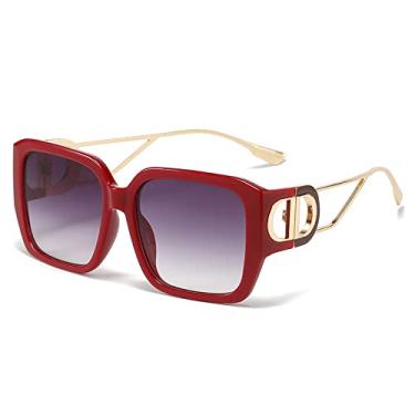 Imagem de Óculos de sol grandes femininos armação grande luxo a letra D óculos de sol femininos moda tons UV400 óculos vintage vermelho, WTYJ147 vermelho, tamanho único