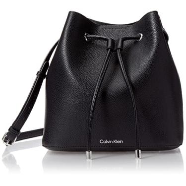 Imagem de Calvin Klein Bolsa de ombro feminina Gabrianna Novelty Bucket, Preto/Prata 1, One Size