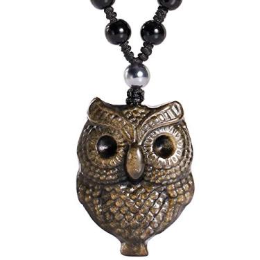 Imagem de Colar de coruja obsidiana dourada com pedra natural e pingente de pedras preciosas para homens ou mulheres