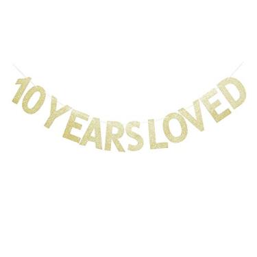 Imagem de Banner com glitter de ouro adorado 10 anos para aniversário de 10 anos/festa de aniversário de casamento adereços para foto