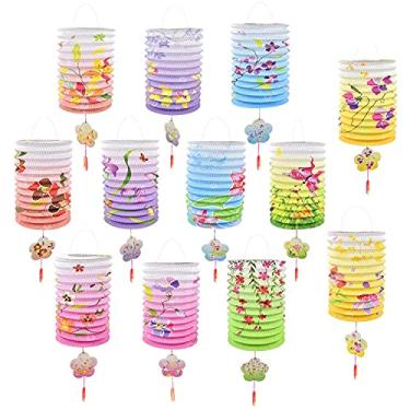 Imagem de 12 Pcs Chinese Paper Lanterns Lamp Colorful Hanging Paper Lantern Shades Chinese New Year Paper Lanterns Japanese Paper Lantern Ceiling Hanging Decora