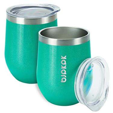 Imagem de BJPKPK 2 copos de vinho isolados de 340 g, canecas de café a vácuo de parede dupla de 340 g com tampa, copos de vinho inquebráveis de aço inoxidável, copos de café isolados para casa e exterior, verde