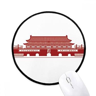 Imagem de Tianananmen Chairman Mao Red Chinese Mouse Pad Tapete redondo para computador