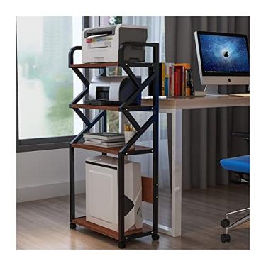Imagem de KIZQYN Suporte de impressora móvel escritório casa suporte de impressora de 4 camadas rack de armazenamento multiuso organizador de piso prateleira de armazenamento armário móvel sobre rodas impressora de mesa (cor: latão)
