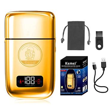Imagem de KEMEI Aparadores elétricos para homens, barbeador elétrico profissional sem fio todo de metal, lâminas de titânio de lítio, aparador de barba facial recarregável por USB, dourado