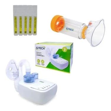 Imagem de Kit Nebulização Nebulizador + Espaçador + Soro 50 Ml G-tech
