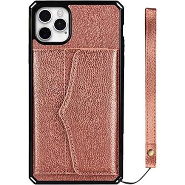 Imagem de EIDKGD Capa para iPhone 12/12 Pro/12 Pro Max, capa flip traseira magnética carteira com compartimentos para cartão e alça de pulso espelhada oculta à prova de choque TPU revestimento interno (Cor: rosa 2, Tamanho: 12pro 6,1 polegadas)