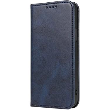 Imagem de RAYESS Capa carteira para iPhone 13/13 Mini/13 Pro/13 Pro Max, capa de cartão de carteira de couro PU com TPU à prova de choque com suporte de cartão Fecho magnético (Cor: Azul, Tamanho: 13 Mini 5,4 polegadas)