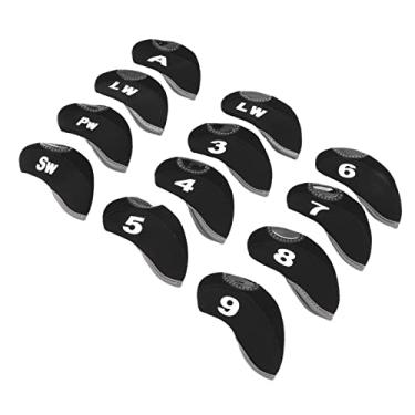 Imagem de Capas de cabeça para tacos de golfe, 12 unidades de neoprene anti-riscos, fáceis de usar, capa protetora para tacos de golfe, toque confortável para exercícios(Preto)