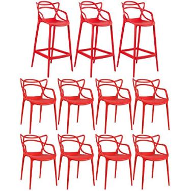 Imagem de Loft7, Kit 8 cadeiras + 3 banquetas altas Masters Allegra Vermelho