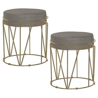 Imagem de Kit 2 Puffs Decorativo Sala de Estar Base Gold Chloe Veludo Cinza - Gran Belo
