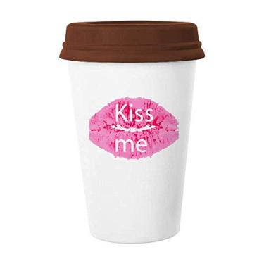 Imagem de Caneca de cerâmica Pink Lip Kiss Me Dia dos Namorados Copo de café Copo de cerâmica