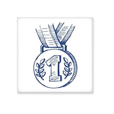 Imagem de Medalha de campeonato de futebol azul azulejo brilhante decalque pedra adornada tijolo vitrificado