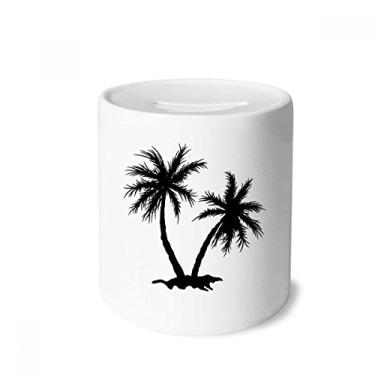 Imagem de DIYthinker Caixa de moeda de cerâmica com contorno preto de coqueiro, porta-moedas para presente