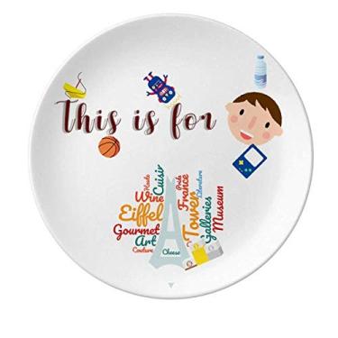 Imagem de Prato de porcelana da França Paris Torre Eiffel Wordcloud jantar redondo Prato Menino homem