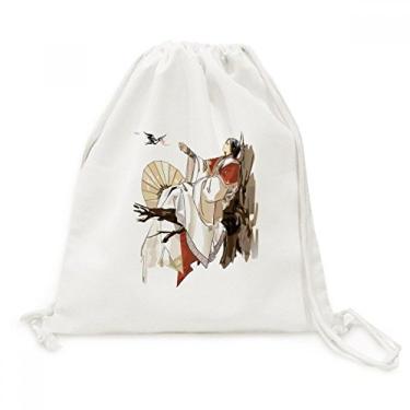 Imagem de Mochila chinesa de lona com cordão e estampa de homem arcaico chinês