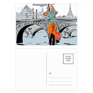 Imagem de Cartão postal Lady River Bridge France Mark Cartão de felicitações de aniversário