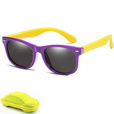 Imagem de Óculos de sol kids - Oculos de sol infantil de 02-12 anos Dobravel flexivel uv400 com caixinha (roxo e amarelo)