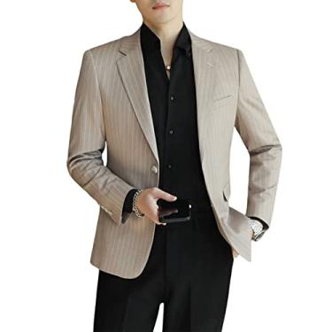 Imagem de Jaqueta masculina slim fit, jantar smoking formal negócios dois botões stretch casacos esportivos blazer, cáqui, GG (52)