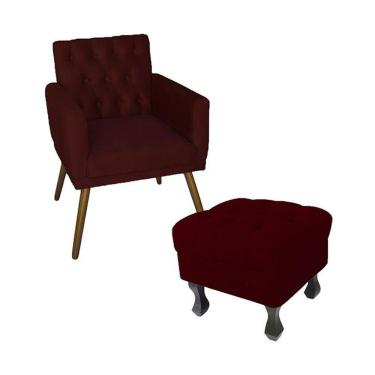 Imagem de Kit Poltrona Emilia E Puff Retrô Para Sala Quarto Suede Bordô - LM DECOR