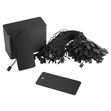 Imagem de #N/a Etiquetas de preço com barbante anexado, 200 unidades em branco, superfície lisa, marcação de mercadoria, etiqueta amarrada, etiqueta gravável, PRETO