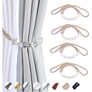 Imagem de Corda De Clipes De Amarras De Cortina, Pacote De 4 Amarras De Cortina Com Cortinas Decorativas Com Contas De Cristal Retenções De Corda De Cortina Feita À Mão,Bege,incomparable13