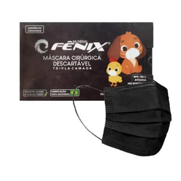 Imagem de Mascara descartável tripla camada Fênix preta infantil com 50