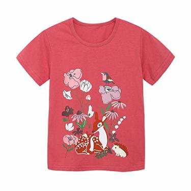 Imagem de Tween Girl Crop Tops Suéteres Camiseta Infantil Verão Estampa Animal Manga Curta Roupas de Inverno Bebê Menina 18-24, Rosa choque, 3T