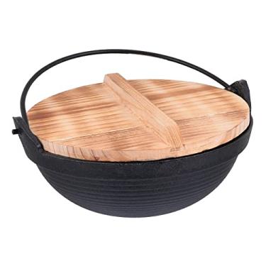 Imagem de HEMOTON 1 Conjunto Panela Pote De Nabe De Ferro Tigela De Sopa De Ferro Fundido Frigideira De Batatas Fritas Assadeira Pequena Com Tampa Japonês Acampamento Madeira Shabu Shabu Individual