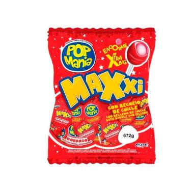 Imagem de Pirulito Chicle Pop Mania Maxxi Morango C/24 Unid - 672g