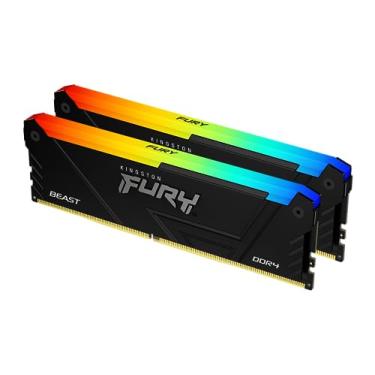 Imagem de Kingston Fury Beast 32 GB (2 x 16 GB) 3200MT/s DDR4 CL16 Kit de memória de desktop de 2 | Intel XMP | AMD Ryzen | Plug n Play | Sincronização infravermelha RGB | KF432C16BB2AK2/32